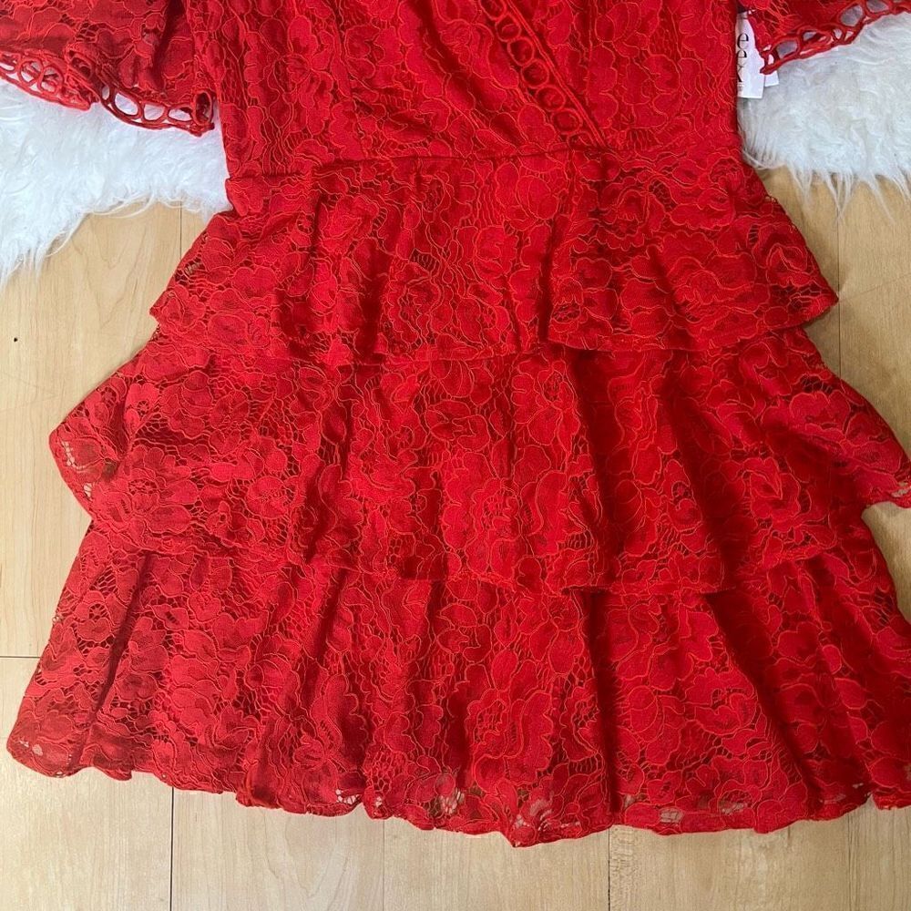 Chic Red Lace Ruffle Mini Dress - Picture 2 of 13